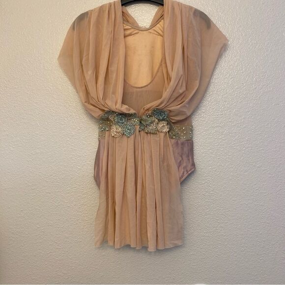 Glamour solo dance costume blush pink rhinestone custom stoned lyrical XLC child - Picture 5 of 15